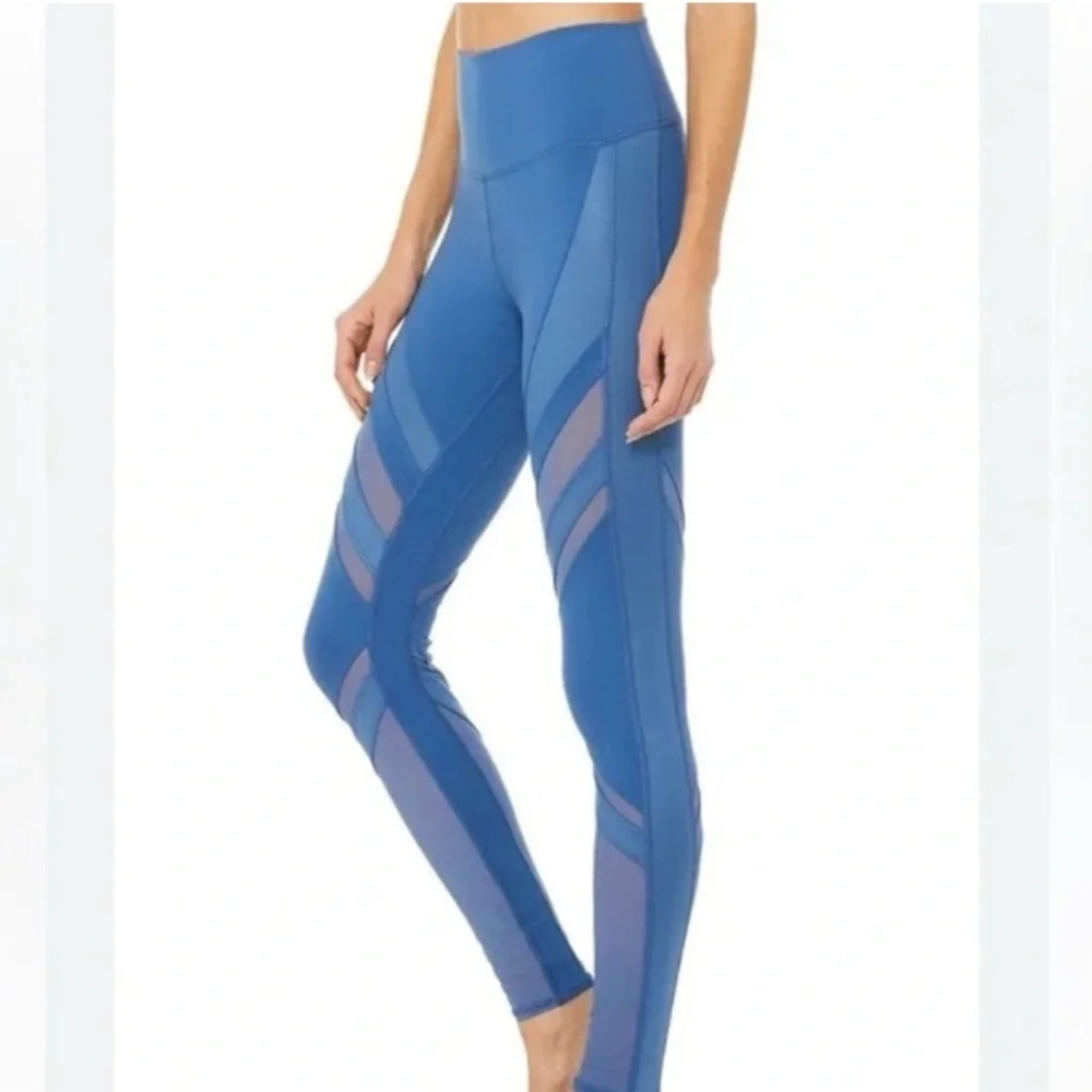 {ALO Yoga} Blue Athletic Yoga Leggings With Mesh Panels~ Size XS-S